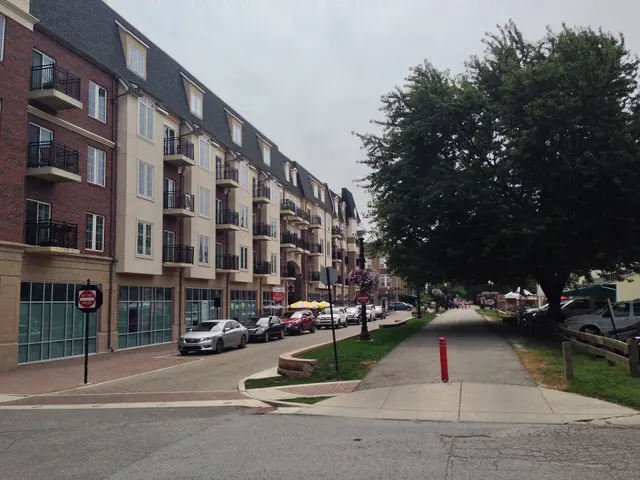 Monon Greenway beside downtown buildings in Carmel, Indiana