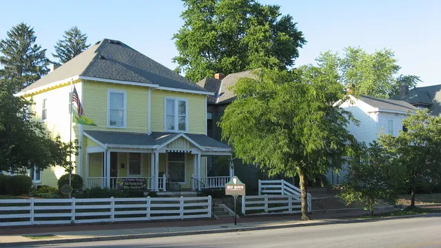 Historic homes along West Main Street near the Riley Birthplace in Greenfield, Indiana