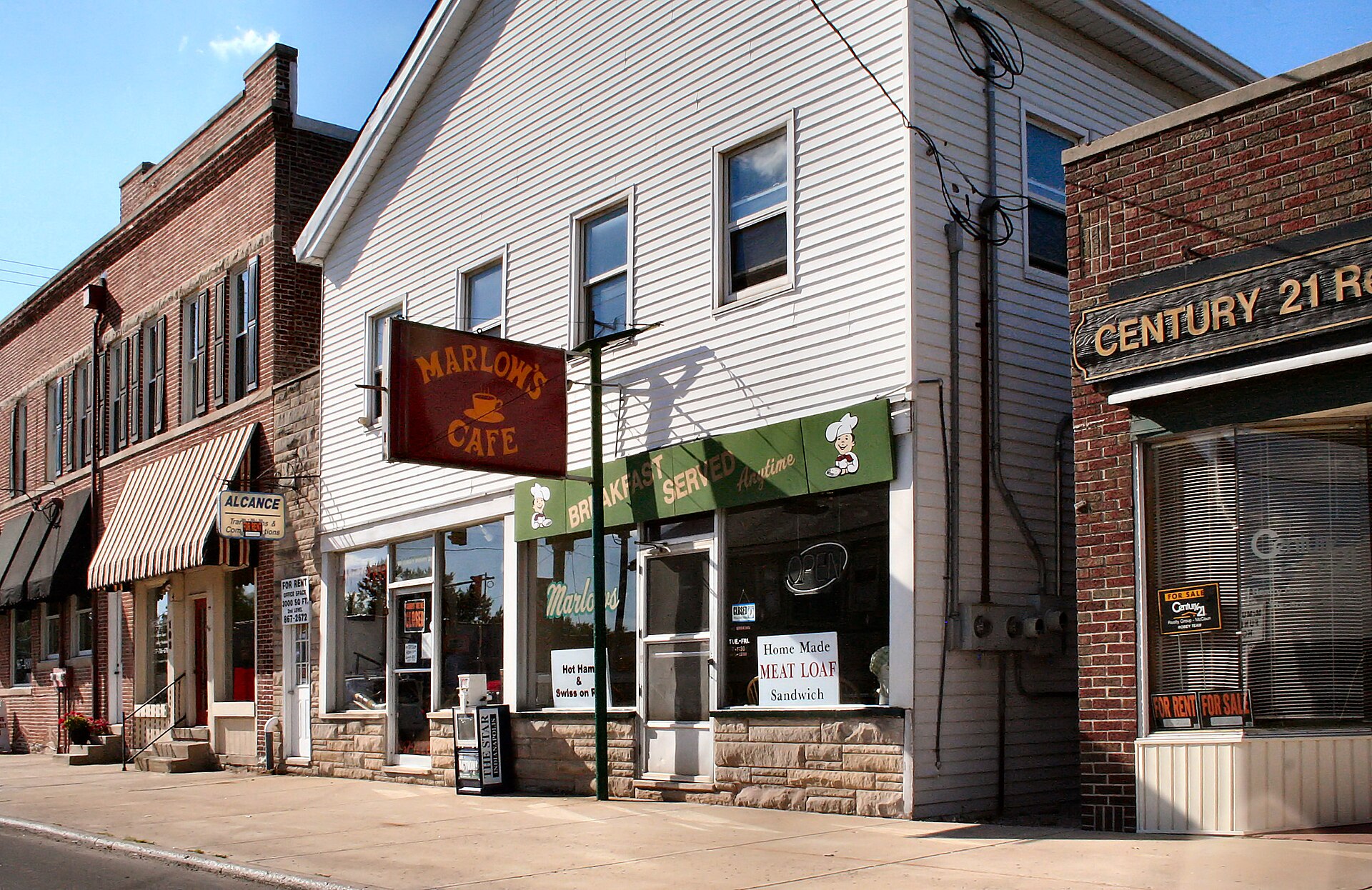 Downtown storefronts including a cafe in Westfield, Indiana
