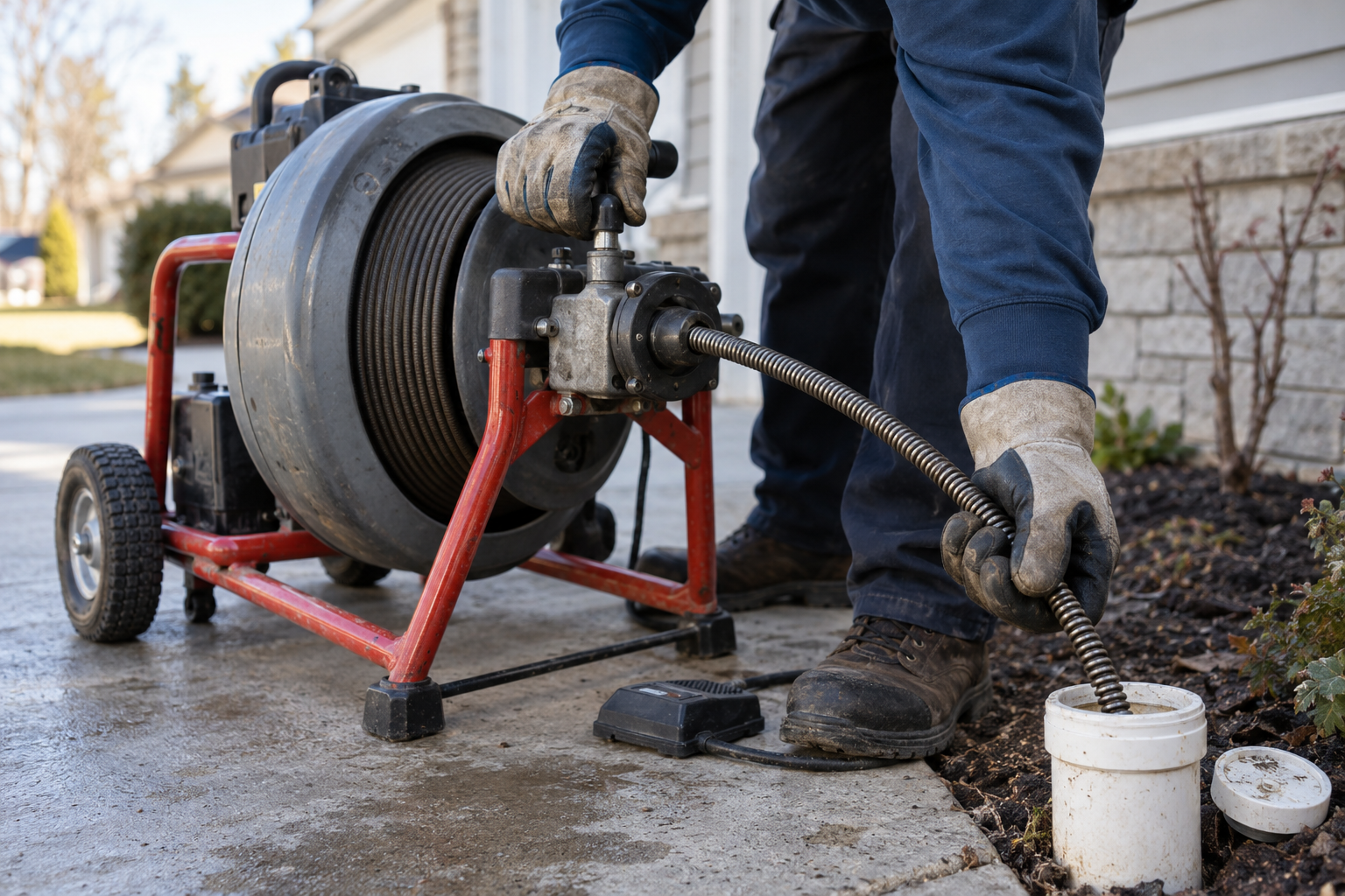 Illustrative close-up of professional drain service equipment